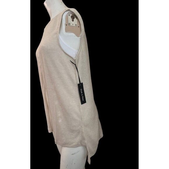 Doe & Rae Large Knit Sleeveless Long Blouse Tunic Tan Light Brown Ribbed NWT - Picture 3 of 4